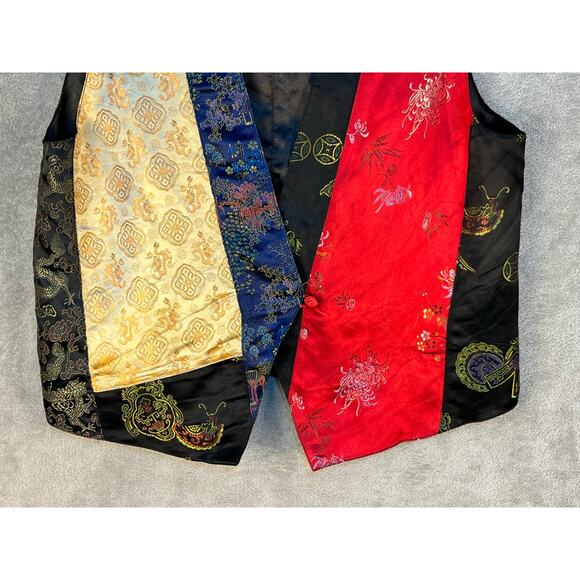 VTG Chico's Designs Vest Large Satin Patchwork Asian Inspired Floral 80s 90s - Picture 3 of 6